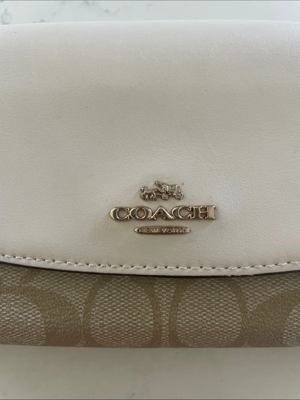 Coach Beige Signature Jacquard Wallet with Cream Leather Flap